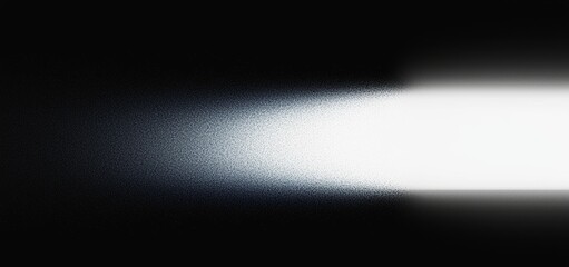 Fototapete - A dark, grainy background with black noise texture features a banner design with a light blue abstract ray spotlight wave.