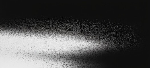 Poster - A minimalistic header or cover poster design featuring an abstract gradient shape in shades of grey, black, and white, glowing on a black, grainy background with ample copy space.
