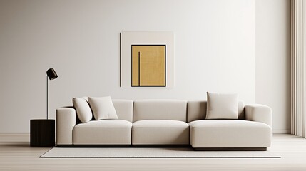 Wall Mural - Minimalist Living Room: A Modern Sofa Set with Neutral Tones and Clean Lines.