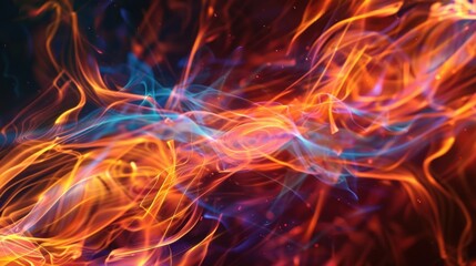 Poster - Vibrant abstract flames in orange, blue, and red hues creating dynamic movement.