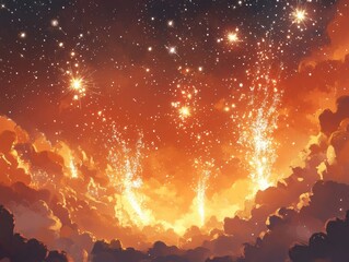 Poster - A stunning cosmic display of vibrant colors and sparkling stars in the night sky.