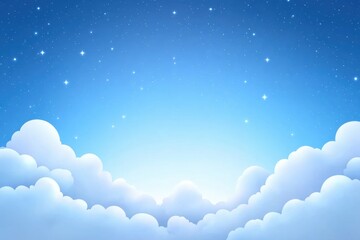 Poster - A serene blue sky filled with soft clouds and shimmering stars at twilight.