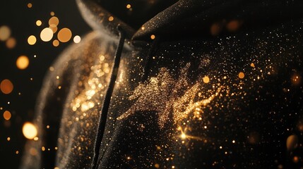 Poster - Magical gold sparkles glowing against a black backdrop, creating an enchanting atmosphere
