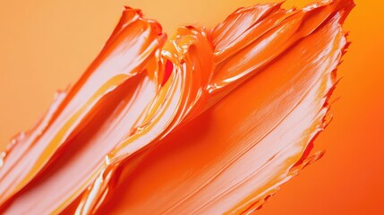 Poster - Fiery orange paint brushstroke captured in extreme close-up detail