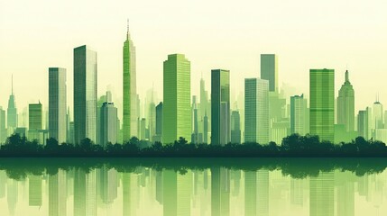 Poster - Financial district with green buildings representing sustainable finance initiatives