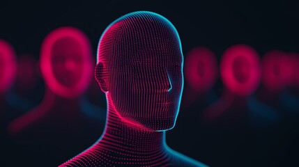 Fototapete - Futuristic human portrait, a conceptual depiction of technologically enhanced face and head