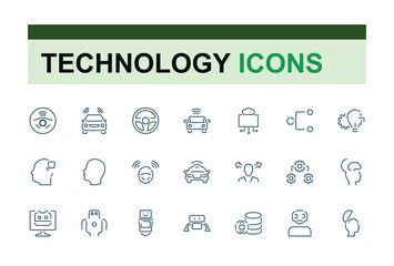 Fototapete - Future Technology linear icon collection. Contains such icons as computer, gadget, electronic, smart, graphic and more. Thin UI icon design. Vector illustration.