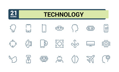 Fototapete - Future Technology linear icon collection. Contains such icons as computer, gadget, electronic, smart, graphic and more. Thin UI icon design. Vector illustration.