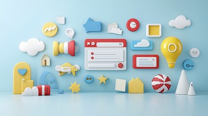 Poster - Futuristic 3D search engine interface featuring customizable floating tabs and filters symbolizing user friendly search experience and data capabilities