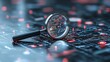 © NKCoolper - A 3D magnifying glass hovering over a digital network revealing intricate nodes and connections that symbolize the powerful search capabilities of modern technology to uncover obscure and hidden data