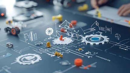 Fototapete - Digital Blueprint Visualizing Economic Policy Government Analysis and Structured Economic Development Concept