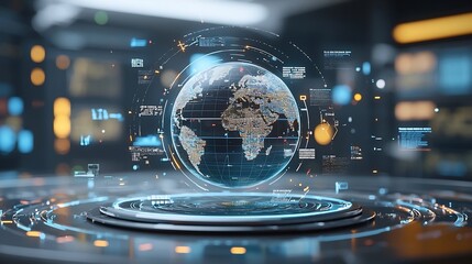 Poster - Digital globe surrounded by policy documents representing the concept of global economic governance and international This abstract showcases the interconnectedness of worldwide financial political