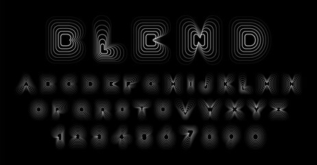 Wall Mural - creative outline font design featuring unique blended lines forming bold letters and numbers on blac