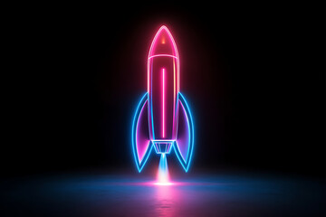 Poster - A neon rocket illustration with vibrant colors, symbolizing innovation and exploration.