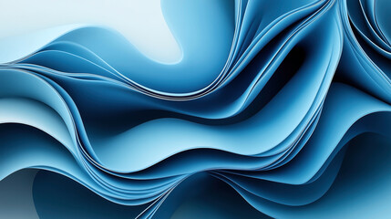 Abstract digital artwork featuring layered blue and teal flowing shapes creating a dynamic wave-like pattern with smooth gradients