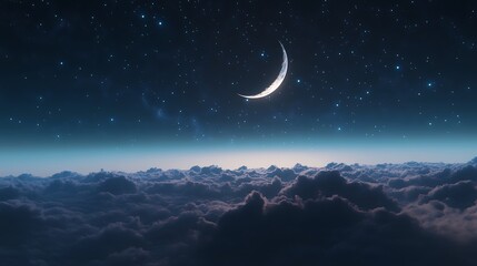 Wall Mural - Crescent Moon Above a Sea of Clouds and Stars