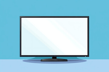 Poster - A blank television screen on a simple table against a blue background.