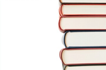 Leinwandbilder - Various books of multiple genres are neatly stacked on a bright white background, emphasizing their colorful spines and covers. Generative AI