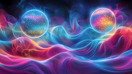 Wall Mural - neon abstract spheres