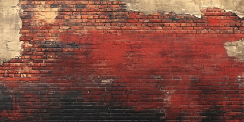 Sticker - Weathered vintage red brick wall backdrop featuring a textured design, ideal for photography and creative projects, enhancing the charm with its faded vintage red brick wall appearance.