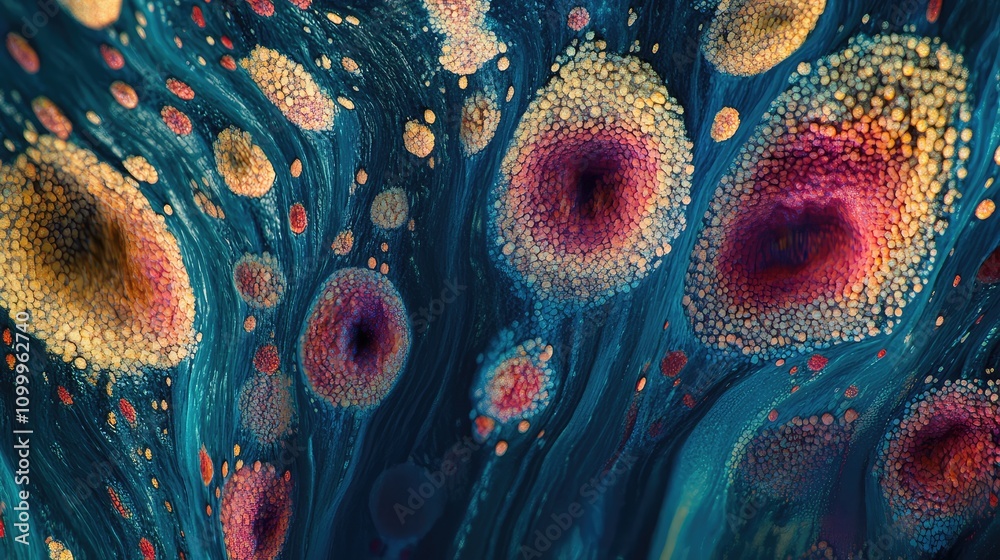 Abstract microscopic cells with binary patterns as a texture, merging ...