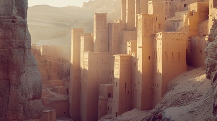 Wall Mural - a beautiful capture of diriyah mud-brick structures in riyadh, with sunlit walls showcasing the time