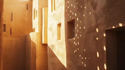 Wall Mural - a beautiful capture of diriyah mud-brick structures in riyadh, with sunlit walls showcasing the time