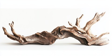 Poster - Driftwood displayed against a white background creates a striking visual appeal, emphasizing the natural textures of driftwood while enhancing its organic beauty in the composition.