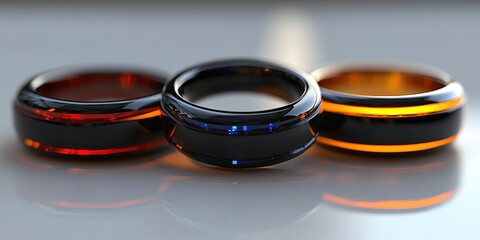 Poster - Colorful glass rings showcased on a smooth surface reflecting light beautifully