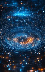 Poster - A stunning visualization of cosmic data, showcasing vibrant blue and orange lights in a swirling pattern, representing the mysteries of the universe.