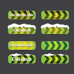 Wall Mural - Christmas vector green glossy buttons set isolated on grey background. Web green christmas sale buttons with snow, snow flakes, ice border