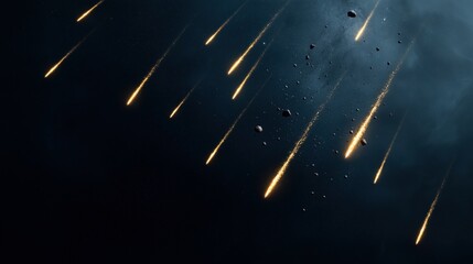 Wall Mural - meteor shower in space with bright meteors and scattered asteroids against a dark sky, creating a dy