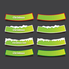 Wall Mural - Christmas vector green glossy buttons set isolated on grey background. Web green christmas sale buttons with snow, snow flakes, ice border