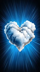 Poster - A heart-shaped cloud surrounded by radiant blue light creates a dreamy, ethereal atmosphere.