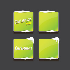 Wall Mural - Christmas vector green glossy buttons set isolated on grey background. Web green christmas sale buttons with snow, snow flakes, ice border