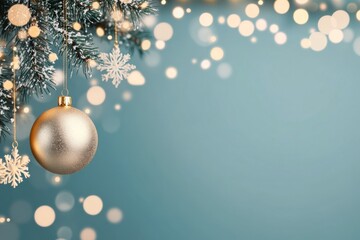 Poster - Christmas ornaments and snowflakes on blue create a festive holiday vibe