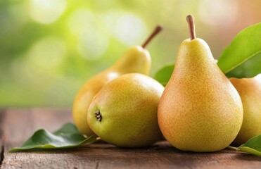 Sticker - Fresh pears arranged on a rustic wooden table for a healthy snack or ingredient