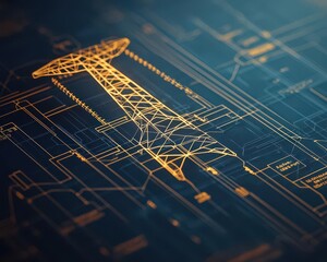 Wall Mural - Highvoltage power line, detailed electrical engineering blueprint, 3D illustration