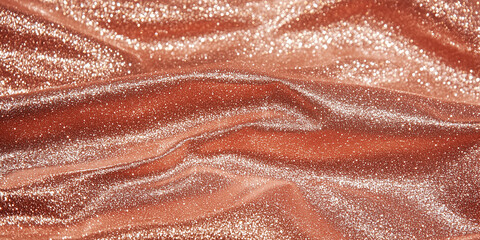 Poster - Shimmering rose gold glitter fabric with sparkling, shiny texture creates luxurious and elegant background. pink and red hues add warmth and richness to scene