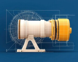 Wall Mural - Highefficiency electrical generator, detailed engineering blueprint, 3D illustration