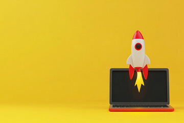 Poster - A rocket launching from a laptop, symbolizing innovation and technology.