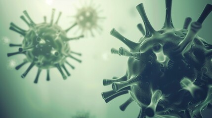 Aufkleber - Close-up view of microscopic viruses in green tones biology science medical