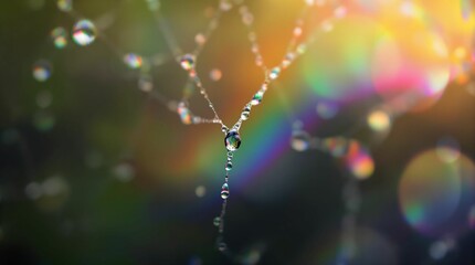 Poster - dew drops on the spider web with bokeh light background