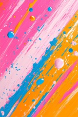 Poster - Bright splashes of paint in pink, blue, and orange create an energetic composition with bold brush strokes and playful drips against a white background