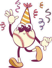 Poster - Whimsical baseball ball cartoon groovy character