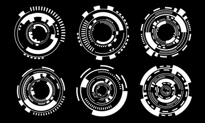 Set of sci fi white circle user interface elements technology futuristic design modern creative on black background vector