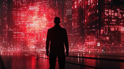 Poster - Red Sci-Fi Matrix Poster Effect Mockup 4K Video