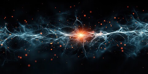 Aufkleber - A vibrant, abstract depiction of electric energy and light, showcasing dynamic blue and orange patterns against a dark background.