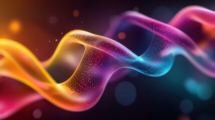 Aufkleber - A vibrant, colorful wave of light intertwines, showcasing a blend of pink, orange, and blue hues against a dark background.