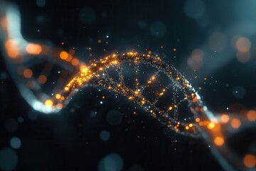 Poster - A glowing DNA double helix illuminated by sparkling particles, creating a high-tech and futuristic ambiance.